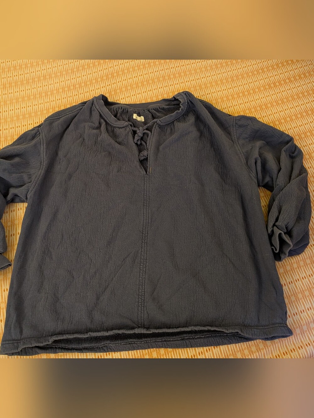 Aerie - Navy Cotton Oversized Pullover Sweater with Tie Neck - M